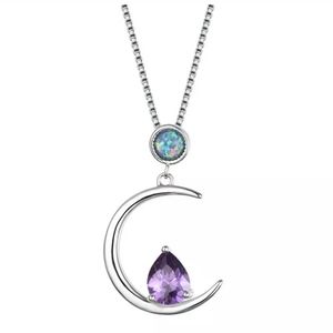 New Amethyst Opalite Crescent Moon 925 Silver Necklace.